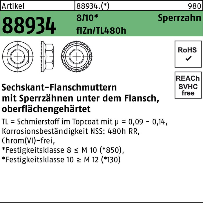 Sechskantflanschmutter R 88934 Sperrzahn