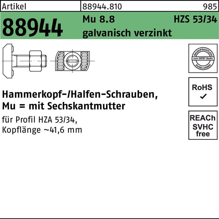 HALFEN Hammerkopfschraube R 88944 6-kantmutter