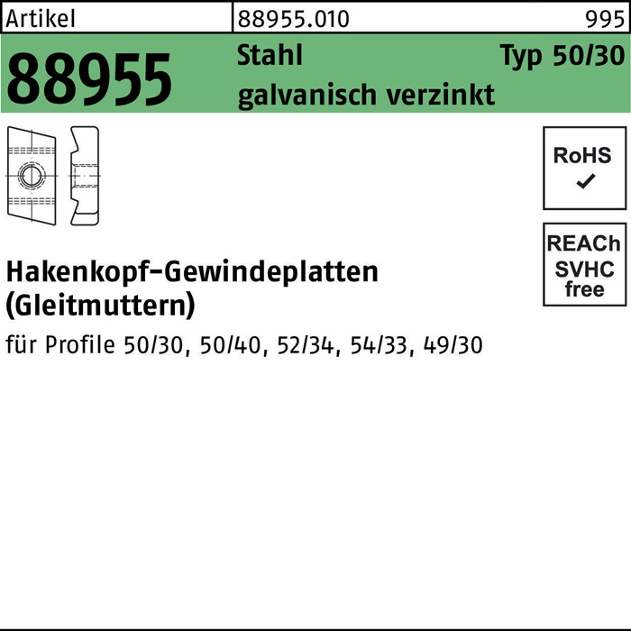Hakenkopfgewindeplatte R 88955 Typ 50/30