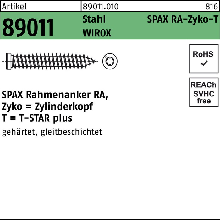 SPAX Rahmenanker R 89011 Zyko m.T-STAR plus
