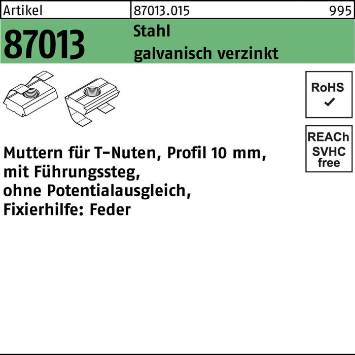 T-Nutenmutter R 87013 m.Führungssteg/o.Potentialausgl.