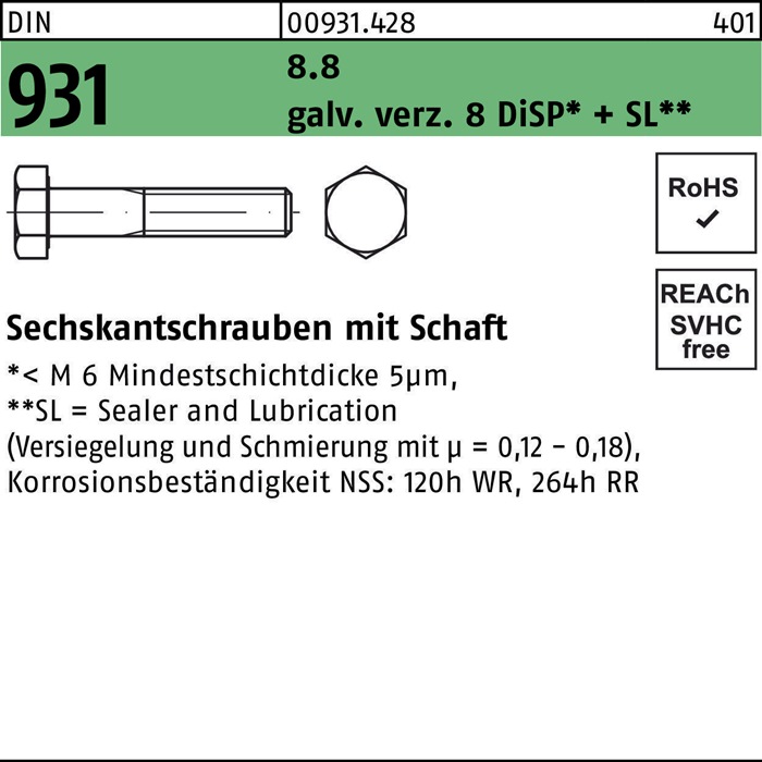 Sechskantschraube DIN 931 m.Schaft
