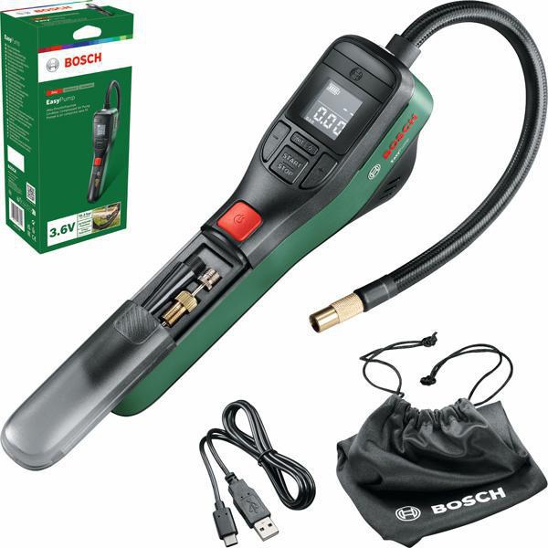 [8000740031] BOSCH Akku-Druckluftpumpe EasyPump (Französisches Ventil · Ballnadel · Volumenadapter · USB-Kabel · Stofftasche)