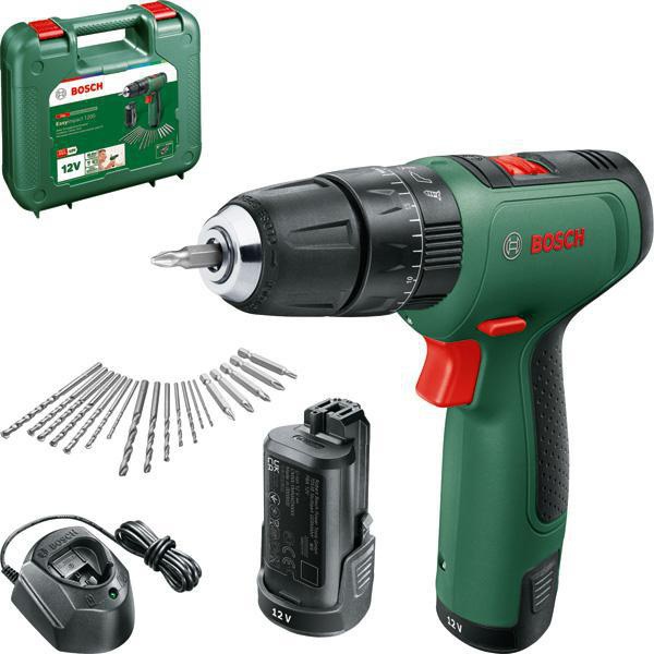 [8000771549] BOSCH Akku-Zweigang-Schlagbohrschrauber EasyImpact 1200 (2 Akkupacks PBA 12V 1.5Ah O-A, Ladegerät GAL 1210 CV, Schrauberbit- und Bohrer-Set, Tragekoffer)