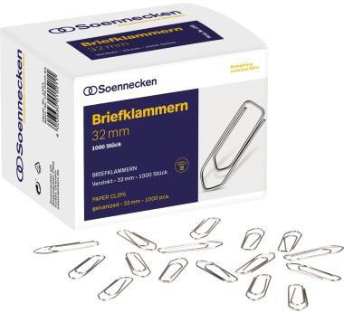 [9199108815] SOENNECKEN Büroklammer Soennecken spitze Form 26mm Metall (32 mm)