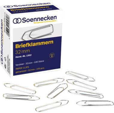 [9199108814] SOENNECKEN Büroklammer Soennecken spitze Form 32mm Metall (32 mm)