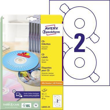 AVERY ZWECKFORM CD/DVD Etikett Avery Zweckform 117mm Papier weiß 50