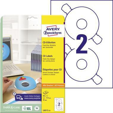 AVERY ZWECKFORM CD/DVD Etikett Avery Zweckform 117mm Papier weiß 50