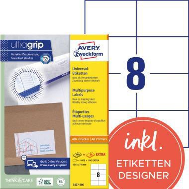 AVERY ZWECKFORM Universaletikett Avery Zweckform ultragrip 105 x 74 mm (B