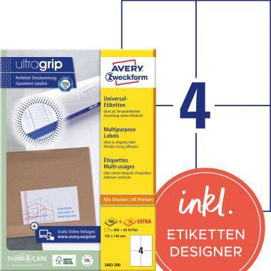 [9199114598] AVERY ZWECKFORM Universaletikett Avery Zweckform ultragrip 105 x 148 mm