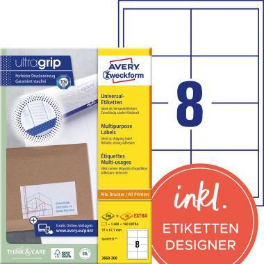 [9199114605] AVERY ZWECKFORM Universaletikett Avery Zweckform ultragrip 97 x 67,7 mm