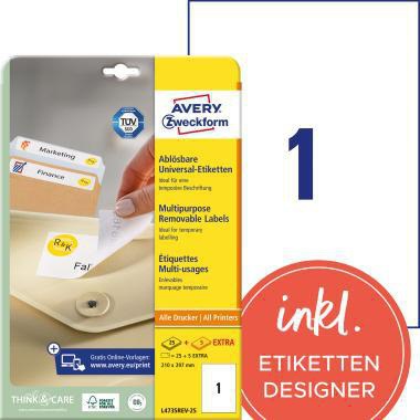 [9199114615] AVERY ZWECKFORM Universaletikett Avery Zweckform 210 x 297 mm (B x H)