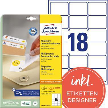 [9199114627] AVERY ZWECKFORM Universaletikett Avery Zweckform 63,5 x 46,6 mm (B x H)