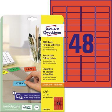 [9199114628] AVERY ZWECKFORM Universaletikett Avery Zweckform 45,7 x 21,2 mm (B x H) (rot)