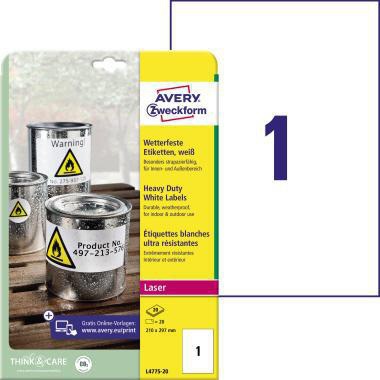 [9199114647] AVERY ZWECKFORM Folienetikett Avery Zweckform 210 x 297 mm (B x H)