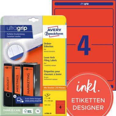 [9199114749] AVERY ZWECKFORM Ordnerrückenetikett Avery Zweckform ultragrip breit/kurz 61 (rot)