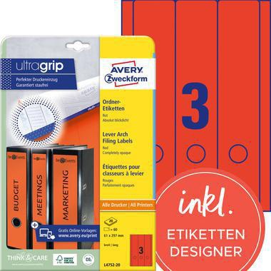 [9199114763] AVERY ZWECKFORM Ordnerrückenetikett Avery Zweckform ultragrip breit/lang 61 (rot)