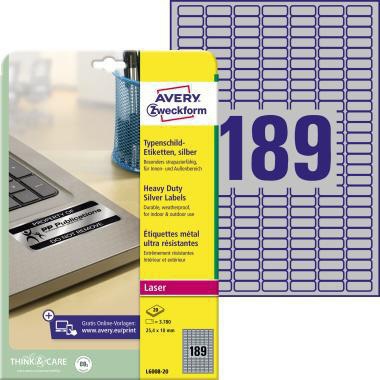 [9199114804] AVERY ZWECKFORM Typenschildetikett Avery Zweckform 25,4 x 10 mm (B x H)
