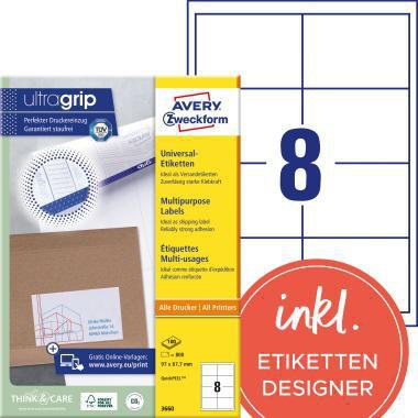 [9199114808] AVERY ZWECKFORM Universaletikett Avery Zweckform ultragrip 97 x 67,7 mm
