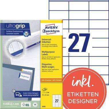 [9199114812] AVERY ZWECKFORM Universaletikett Avery Zweckform ultragrip 70 x 32 mm (B