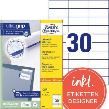 AVERY ZWECKFORM Universaletikett Avery Zweckform ultragrip 70 x 29,7 mm