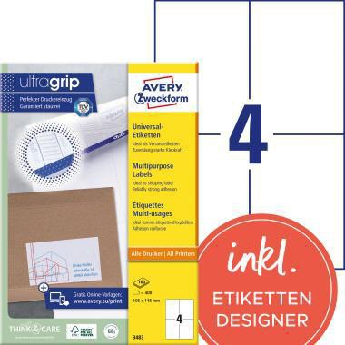 [9199114820] AVERY ZWECKFORM Universaletikett Avery Zweckform ultragrip 105 x 148 mm