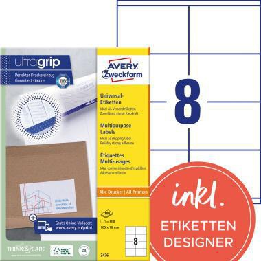 AVERY ZWECKFORM Universaletikett Avery Zweckform ultragrip 105 x 70 mm (B