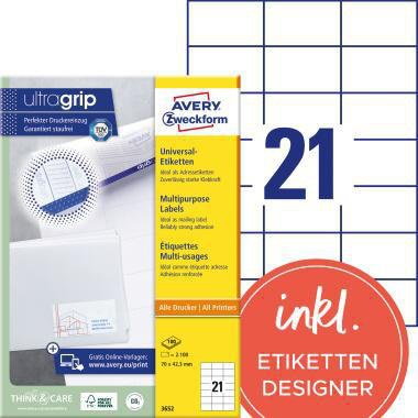[9199114825] AVERY ZWECKFORM Universaletikett Avery Zweckform ultragrip 70 x 42,3 mm