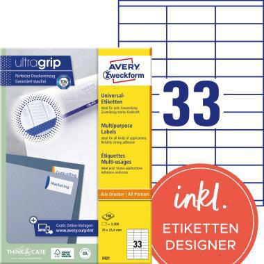 AVERY ZWECKFORM Universaletikett Avery Zweckform ultragrip 70 x 25,4 mm