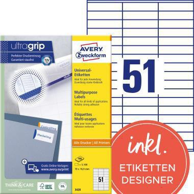 AVERY ZWECKFORM Universaletikett Avery Zweckform ultragrip 70 x 16,9 mm