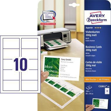 AVERY ZWECKFORM Visitenkarte Avery Zweckform Superior DIN A4 200g/m²