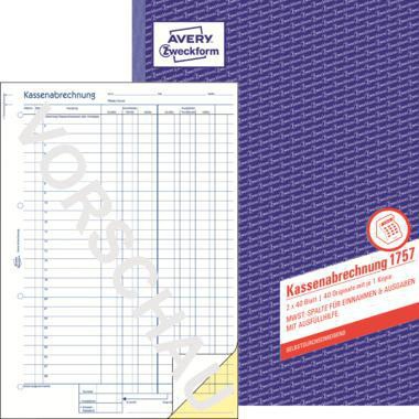 AVERY ZWECKFORM Kassenabrechnung Avery Zweckform DIN A4