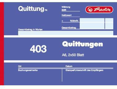 HERLITZ Quittungsblock Herlitz DIN A6 quer nicht