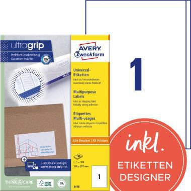 AVERY ZWECKFORM Universaletikett Avery Zweckform ultragrip 200 x 297 mm