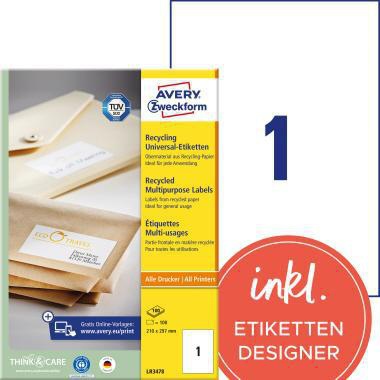 [9199149812] AVERY ZWECKFORM Universaletikett Avery Zweckform Recycling 210 x 297 mm