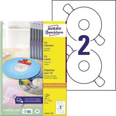[9199149821] AVERY ZWECKFORM CD/DVD Etikett Avery Zweckform 117mm Papier weiß 200