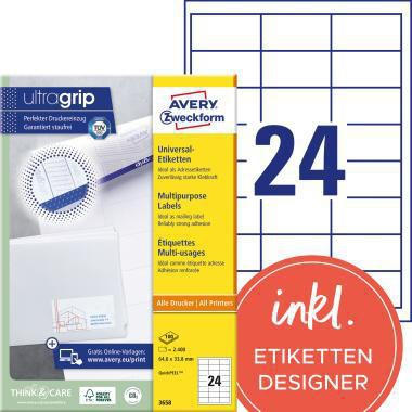 [9199149823] AVERY ZWECKFORM Universaletikett Avery Zweckform ultragrip 64,6 x 33,8 mm