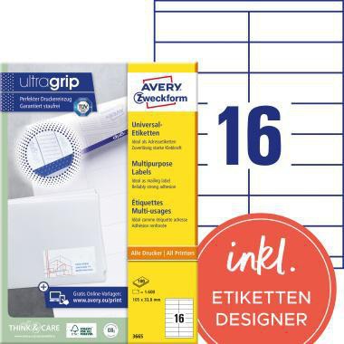 AVERY ZWECKFORM Universaletikett Avery Zweckform ultragrip 105 x 33,8 mm