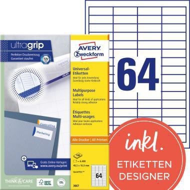 [9199149828] AVERY ZWECKFORM Universaletikett Avery Zweckform ultragrip 48,5 x 16,9 mm