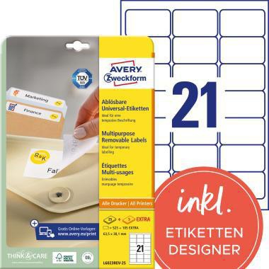 [9199149854] AVERY ZWECKFORM Universaletikett Avery Zweckform 63,5 x 38,1 mm (B x H)