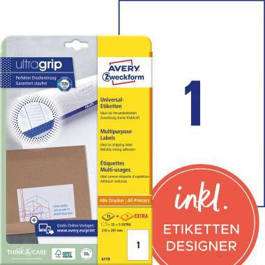 [9199149858] AVERY ZWECKFORM Universaletikett Avery Zweckform ultragrip 210 x 297 mm