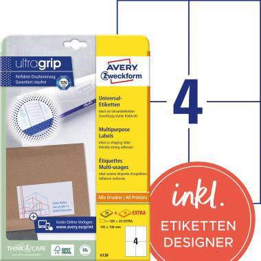 AVERY ZWECKFORM Universaletikett Avery Zweckform ultragrip 105 x 148 mm