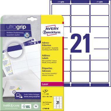 AVERY ZWECKFORM Adressetikett Avery Zweckform ultragrip 63,5 x 38,1 mm