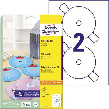 AVERY ZWECKFORM CD/DVD Etikett Avery Zweckform 117mm Papier weiß 50
