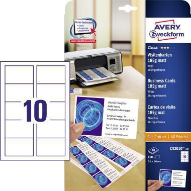 AVERY ZWECKFORM Visitenkarte Avery Zweckform Classic DIN A4 185g/m²