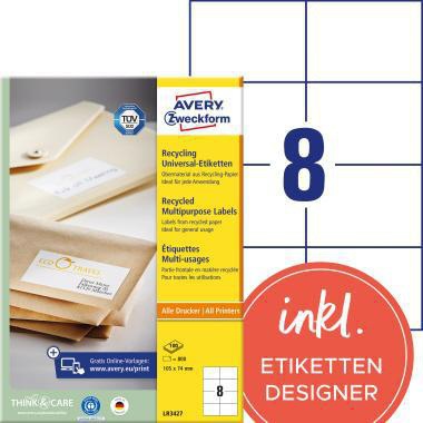 AVERY ZWECKFORM Universaletikett Avery Zweckform Recycling 105 x 74 mm (B