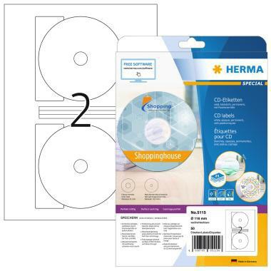 HERMA CD/DVD Etikett HERMA 116mm Papier weiß 50 Etik./Pack.